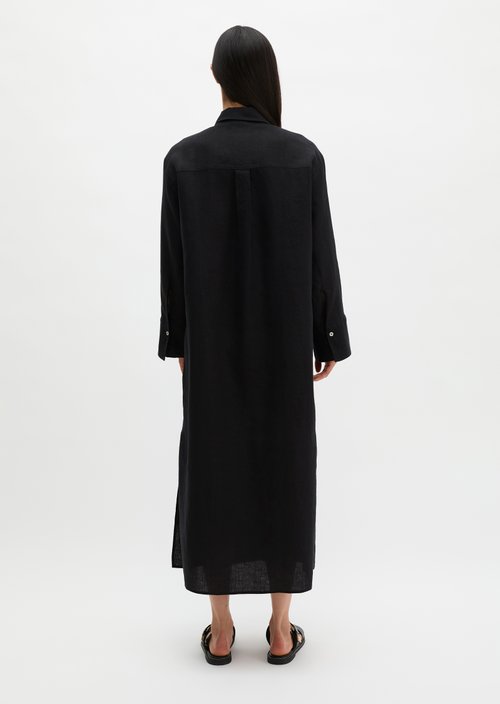 Linen shirt dress wide — Black