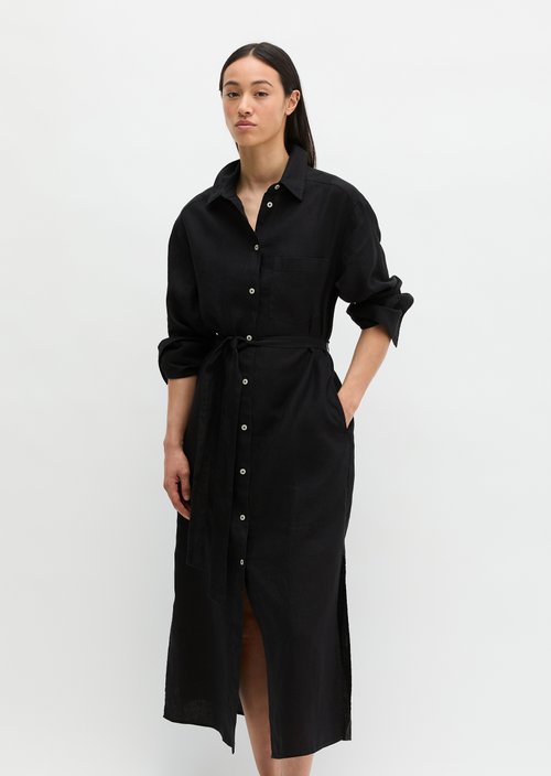 Linen shirt dress wide — Black