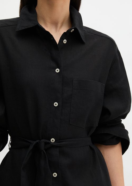 Linen shirt dress wide — Black