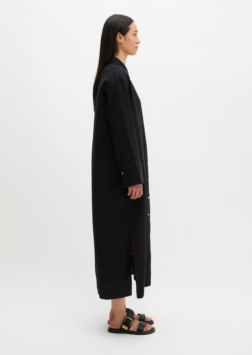 Linen shirt dress wide — Black