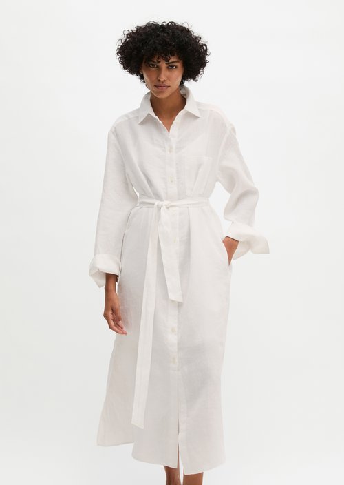 Linen shirt dress wide — White