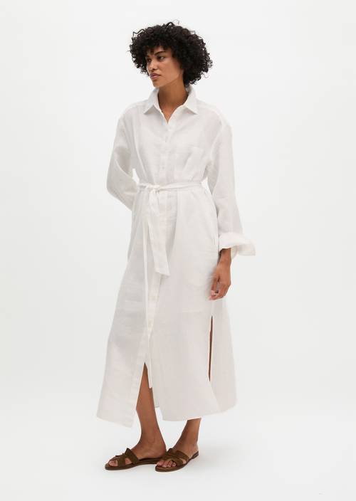 Linen shirt dress wide White in front view