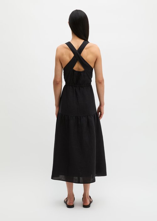 Linen tiered dress regular — Black