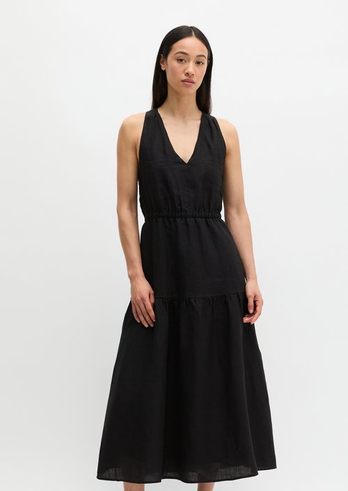 Linen tiered dress regular — Black