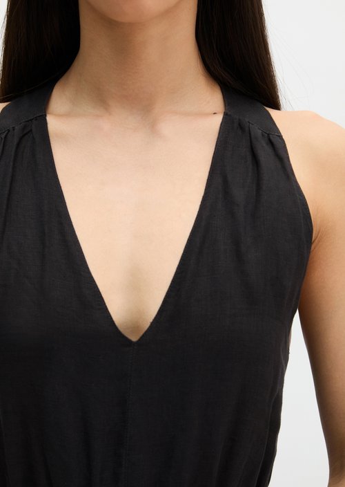 Linen tiered dress regular — Black