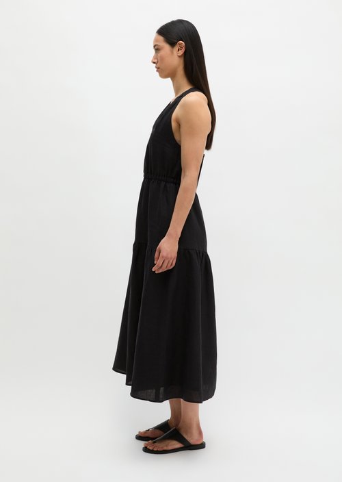 Linen tiered dress regular — Black