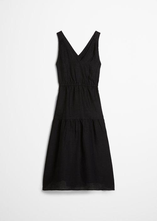 Linen tiered dress regular — Black