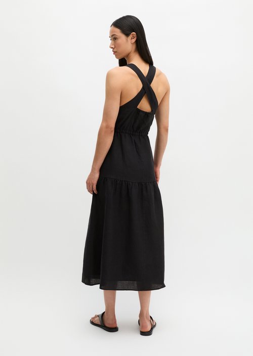 Linen tiered dress regular — Black