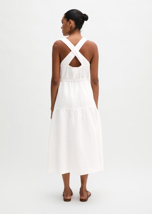 Linen tiered dress regular — White