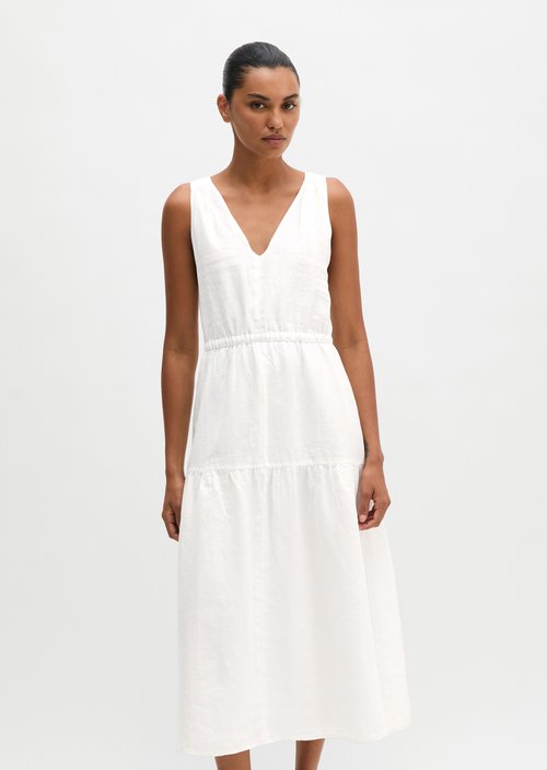 Linen tiered dress regular — White