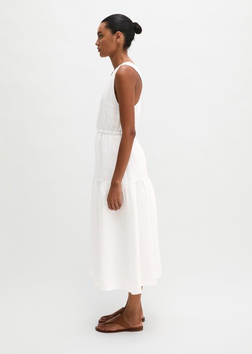 Linen tiered dress regular — White