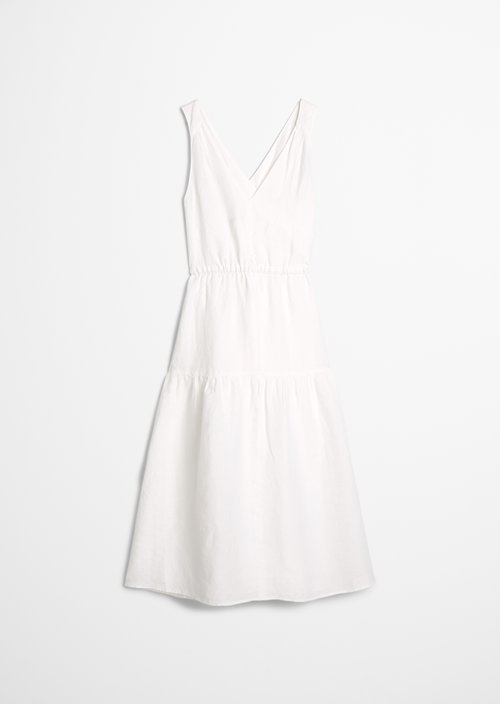 Linen tiered dress regular — White
