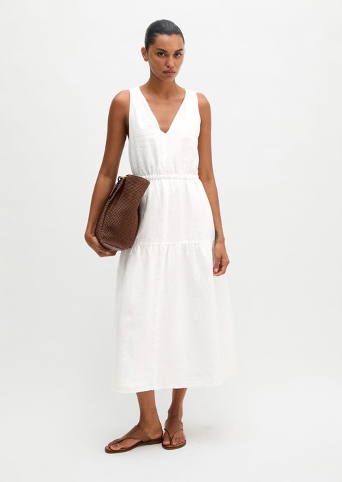 Linen tiered dress regular — White