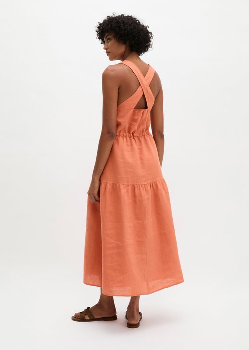 Linen tiered dress regular — Warm Orange