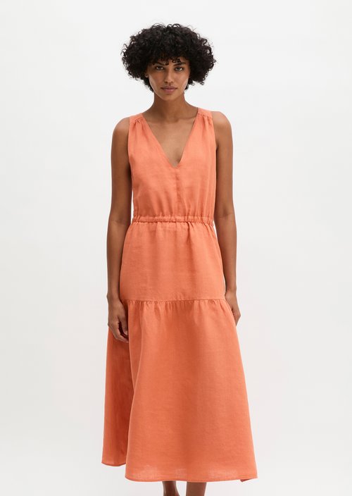 Linen tiered dress regular — Warm Orange