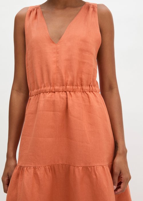 Linen tiered dress regular — Warm Orange