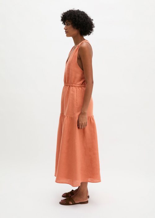 Linen tiered dress regular — Warm Orange