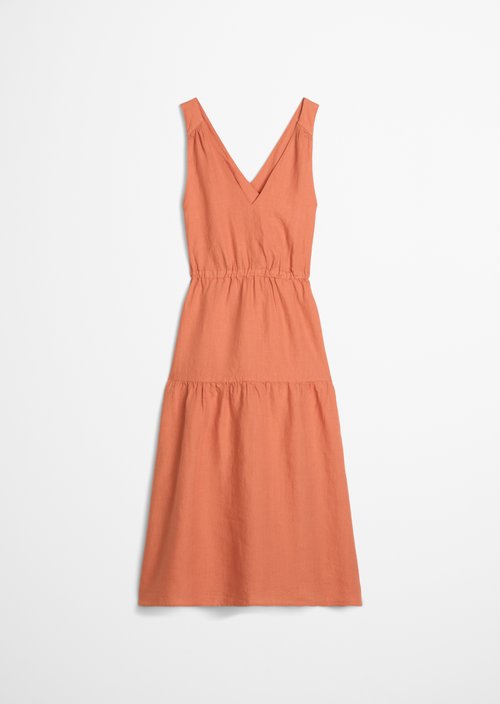Linen tiered dress regular — Warm Orange