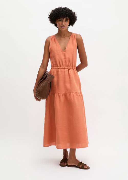 Linen tiered dress regular — Warm Orange