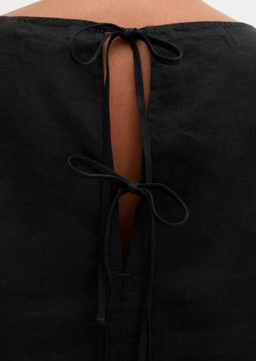Ärmellose Leinenbluse regular Black in Detailansicht