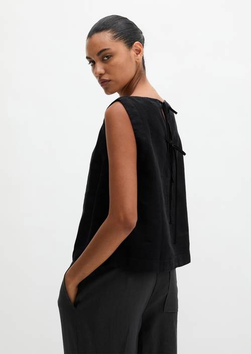 Ärmellose Leinenbluse regular Black in Frontalansicht