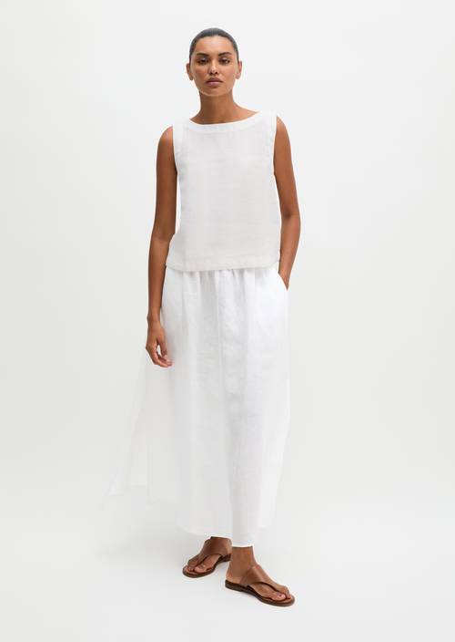 Ärmellose Leinenbluse regular White in Frontalansicht