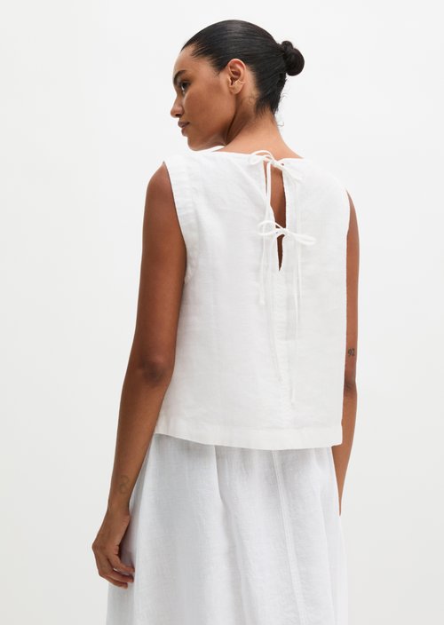 Sleeveless linen blouse regular — White
