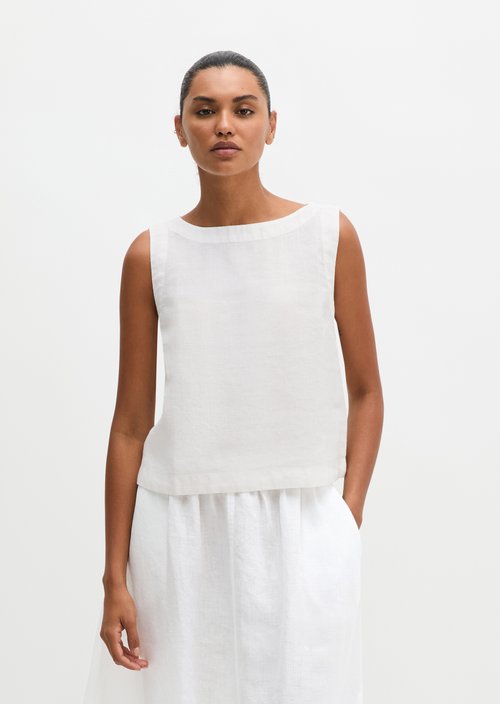 Sleeveless linen blouse regular — White