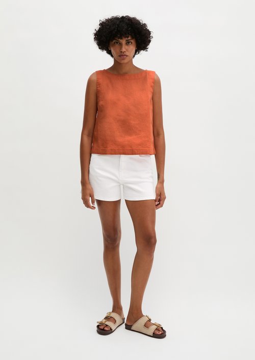 Sleeveless linen blouse regular — Warm Orange