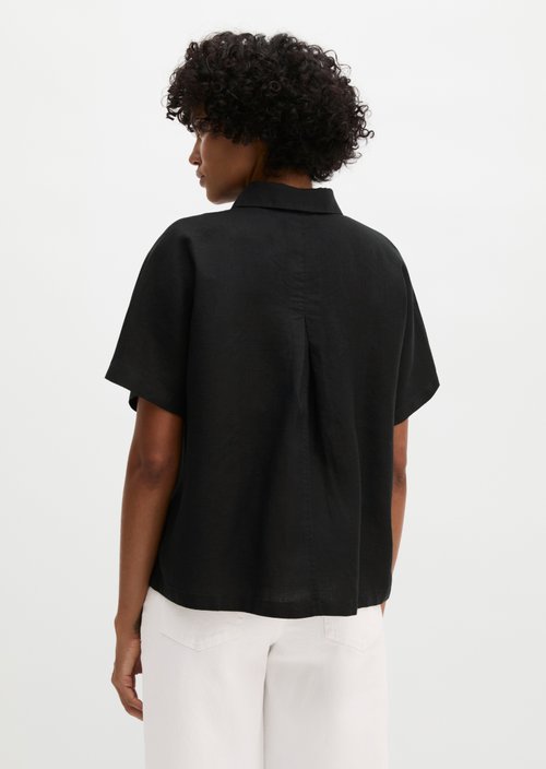 Regular short-sleeved linen blouse — Black