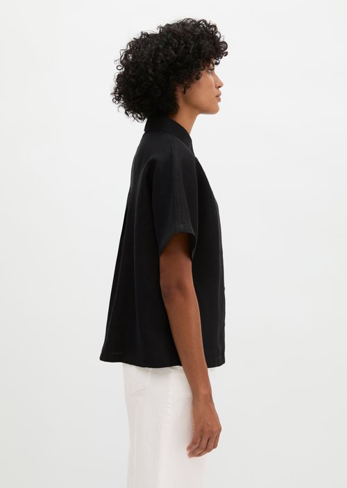 Regular short-sleeved linen blouse — Black