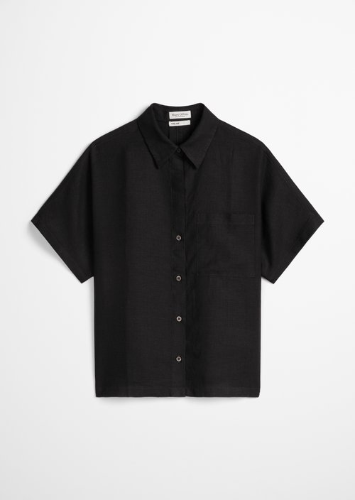 Regular short-sleeved linen blouse — Black
