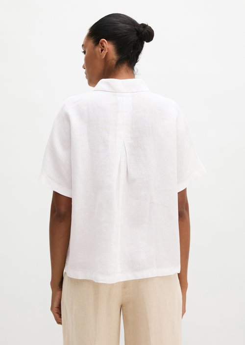 Regular short-sleeved linen blouse — White