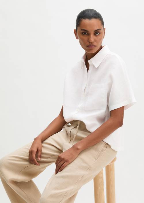 Lniana bluzka z krótkim rękawem White w widoku z przodu