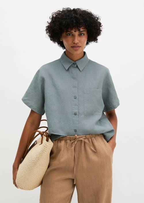 Lniana bluzka z krótkim rękawem Quiet Sea w widoku z przodu