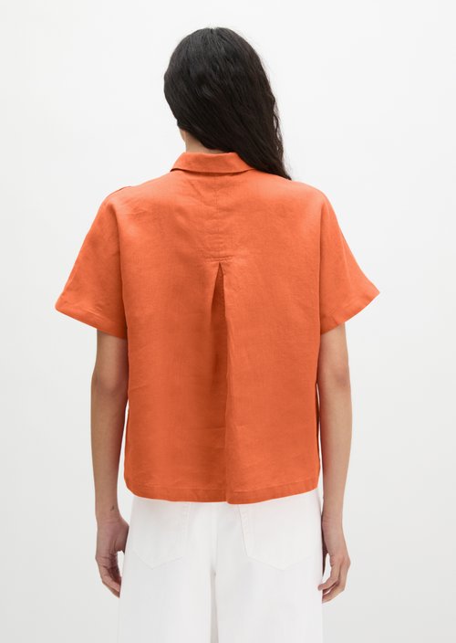 Regular short-sleeved linen blouse — Warm Orange