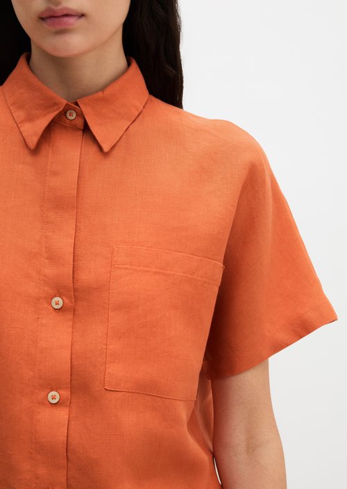 Regular short-sleeved linen blouse — Warm Orange
