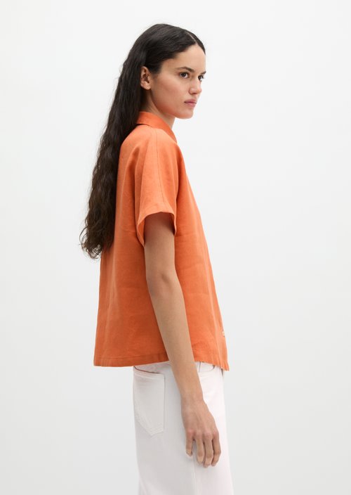 Regular short-sleeved linen blouse — Warm Orange