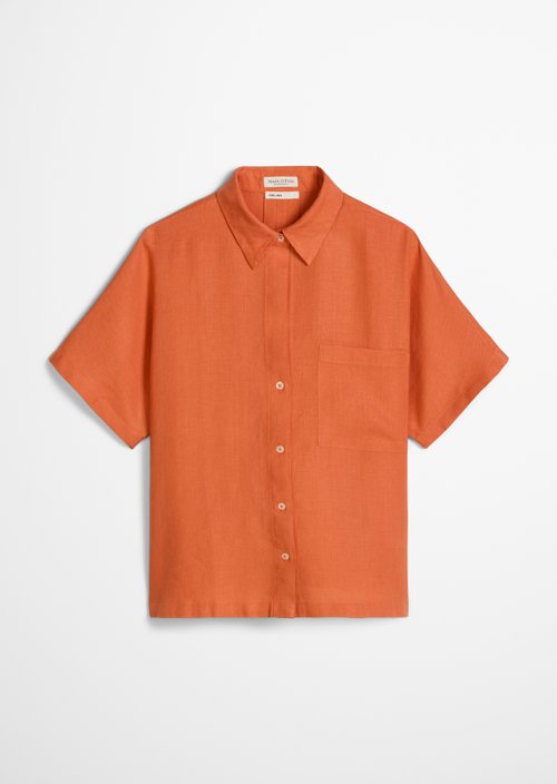 Regular short-sleeved linen blouse — Warm Orange
