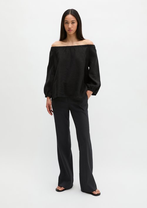 Linen cream blouse regular — Black