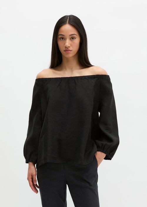 Linen cream blouse regular — Black