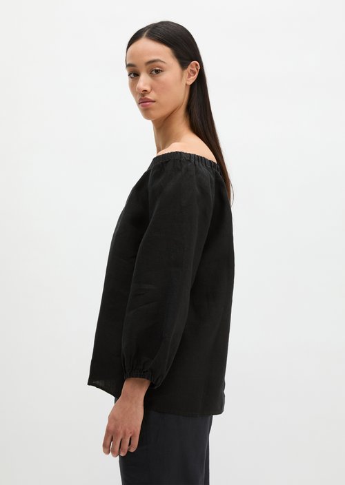 Linen cream blouse regular — Black