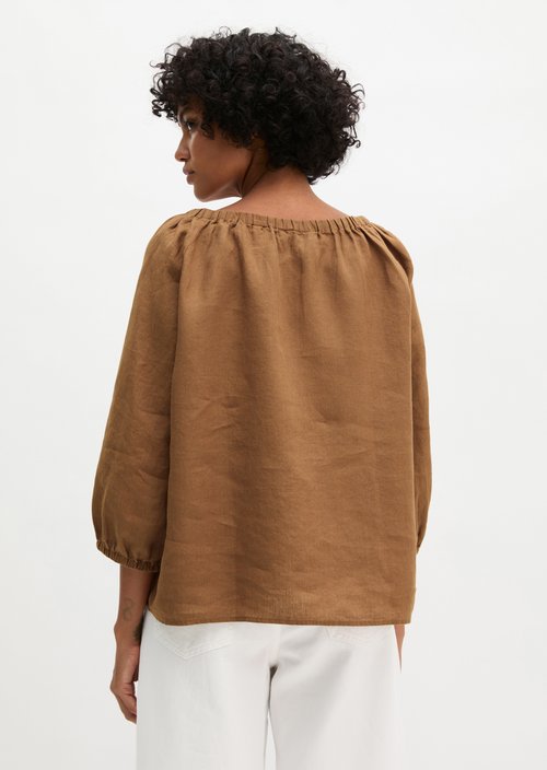 Linen cream blouse regular — Burnt Brown