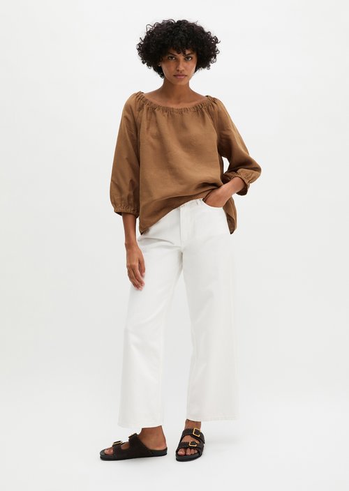 Linen cream blouse regular — Burnt Brown
