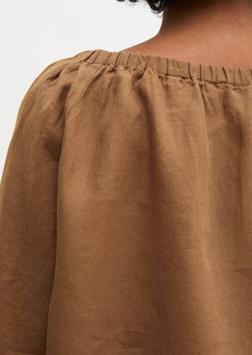 Linen cream blouse regular — Burnt Brown