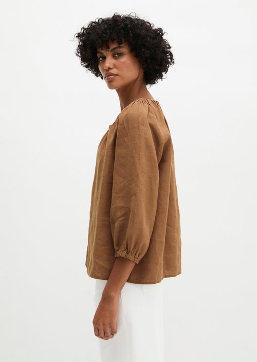 Linen cream blouse regular — Burnt Brown