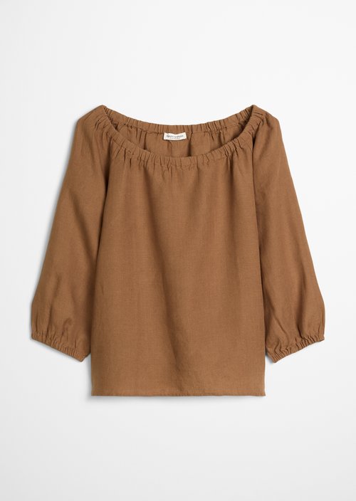 Linen cream blouse regular — Burnt Brown