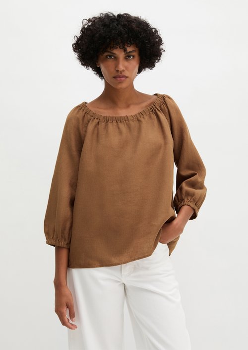 Linen cream blouse regular — Burnt Brown