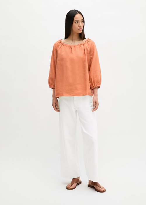 Linen cream blouse regular — Warm Orange