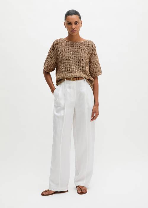 Bundfaltenhose relaxed White Cotton in Frontalansicht